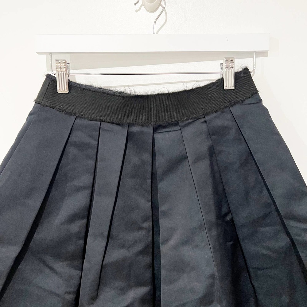 Derek Lam 10 Black Satin Flare Raw Edge Ribbon Waistband Mini Sz 6 - Picture 6 of 7